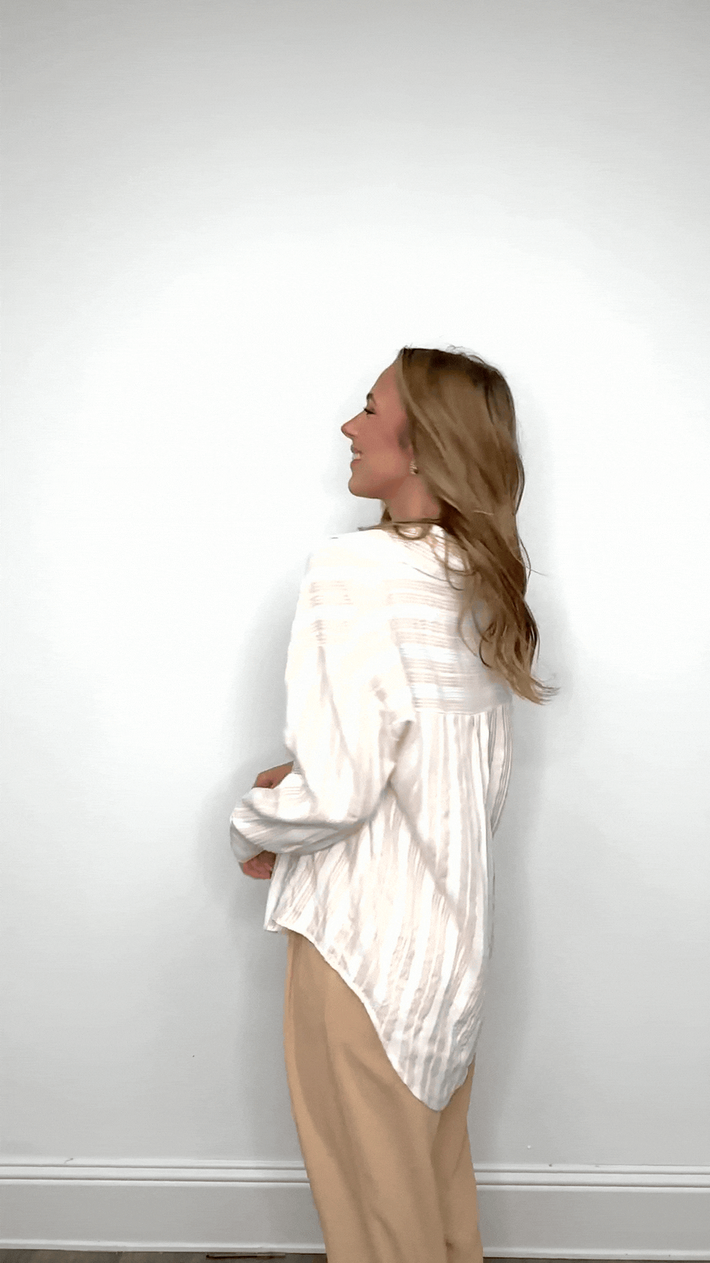Kathryn Button-Up, Beige Stripes