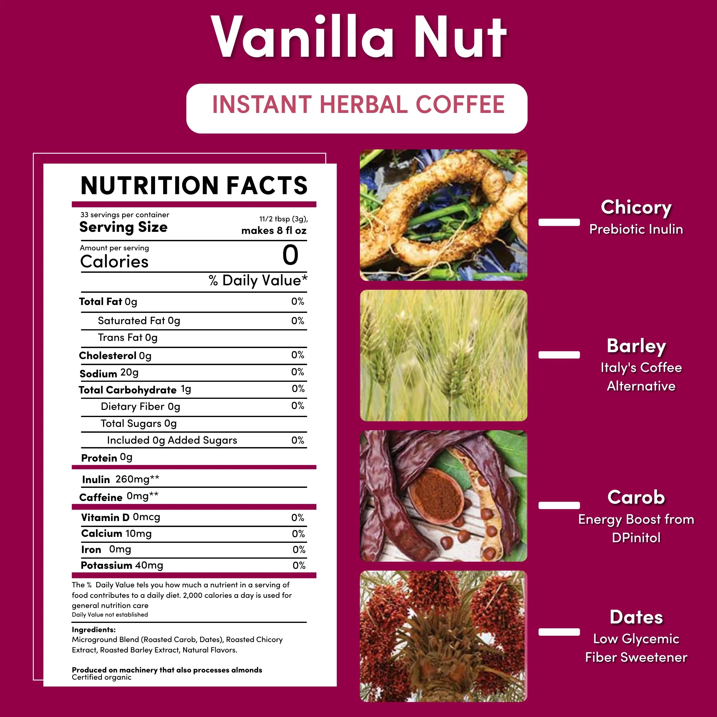 Instant Vanilla Nut Herbal Coffee