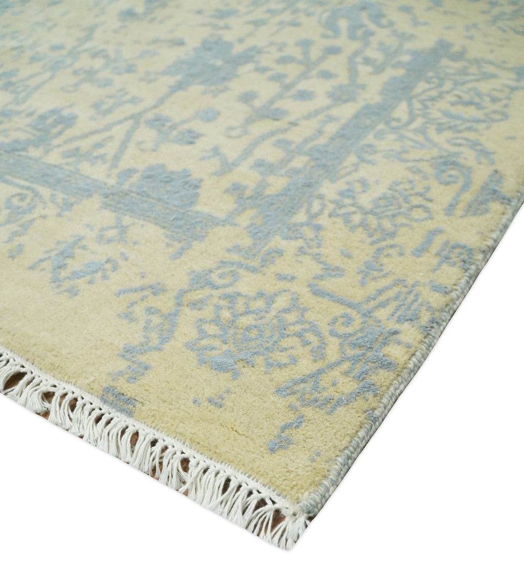 4x6 Fine Hand Knotted Gold and Silver Traditional Persian Style Antique Wool and Silk Rug