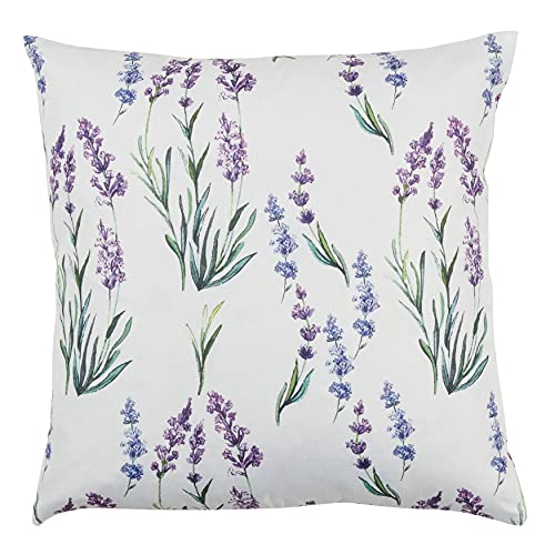 Fennco Styles Garden Lavender Print Decorative Throw Pillow 18" W x 18" L – Floral Square Cushion for Home, Couch, Sofa, Bedroom, Office Décor and Special Occasion