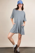 VERY J Mineral Washed Oversized Knit Comfy Romper