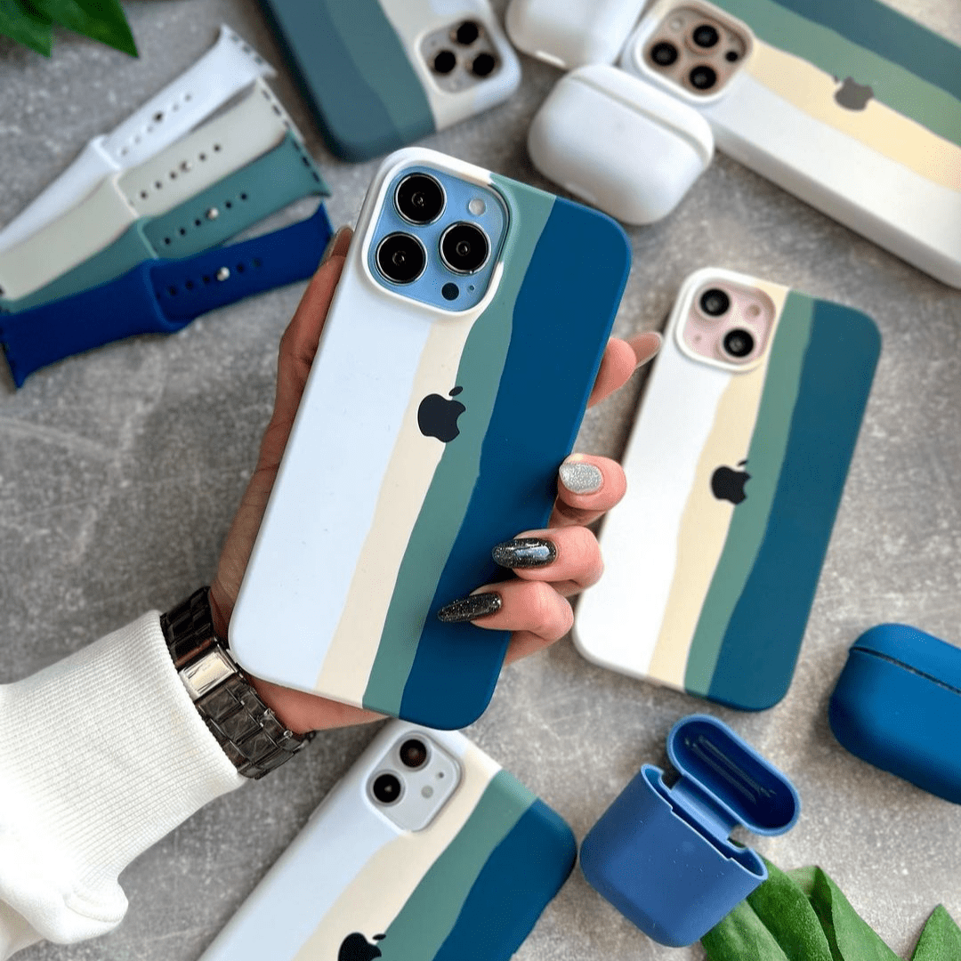 iPhone Silicone Case (Teal Rainbow)