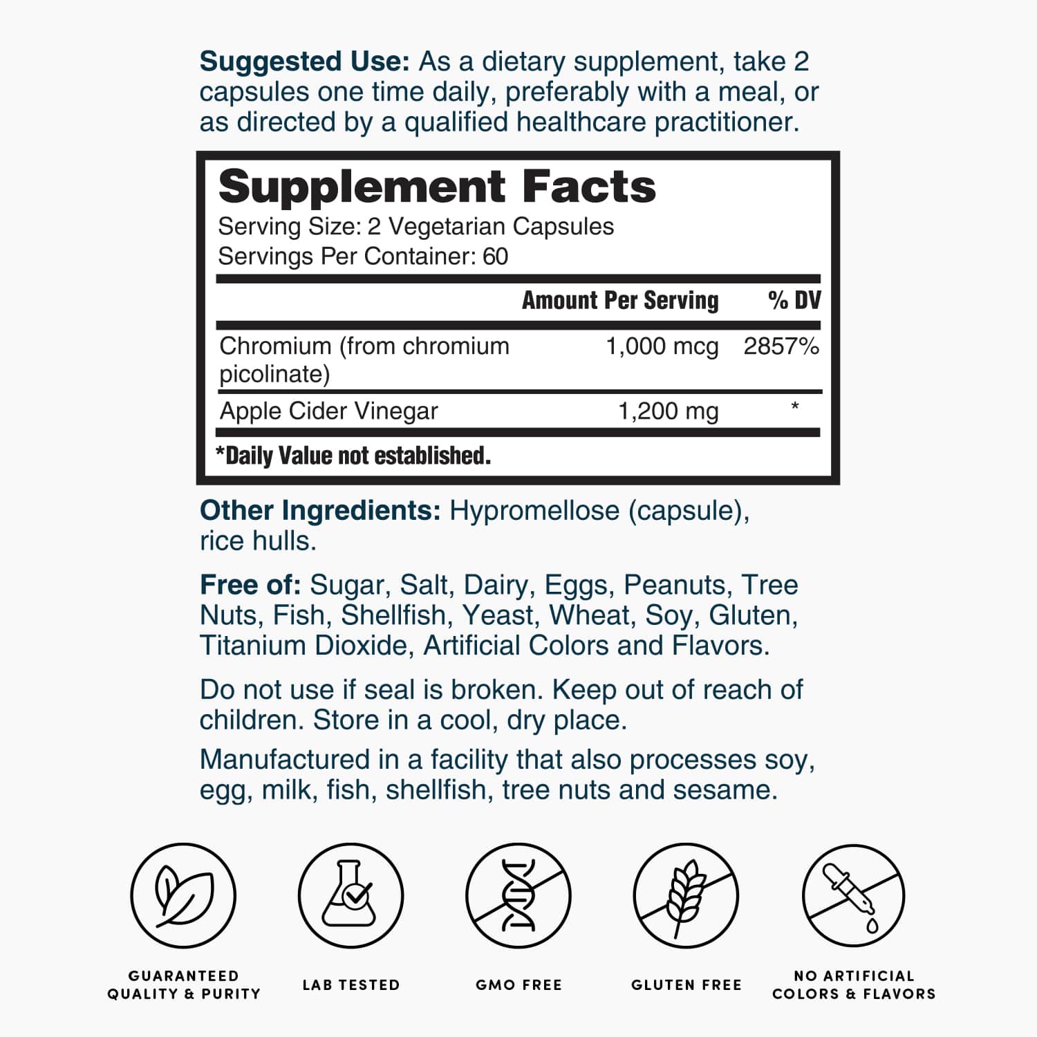 Nature's Lab Apple Cider Vinegar with Chromium - 120 Capsules