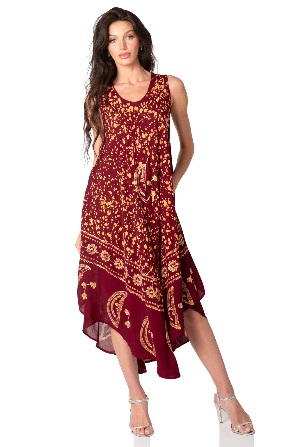 Sakkas Moon and Stars Batik Caftan Tank Dress / Cover Up