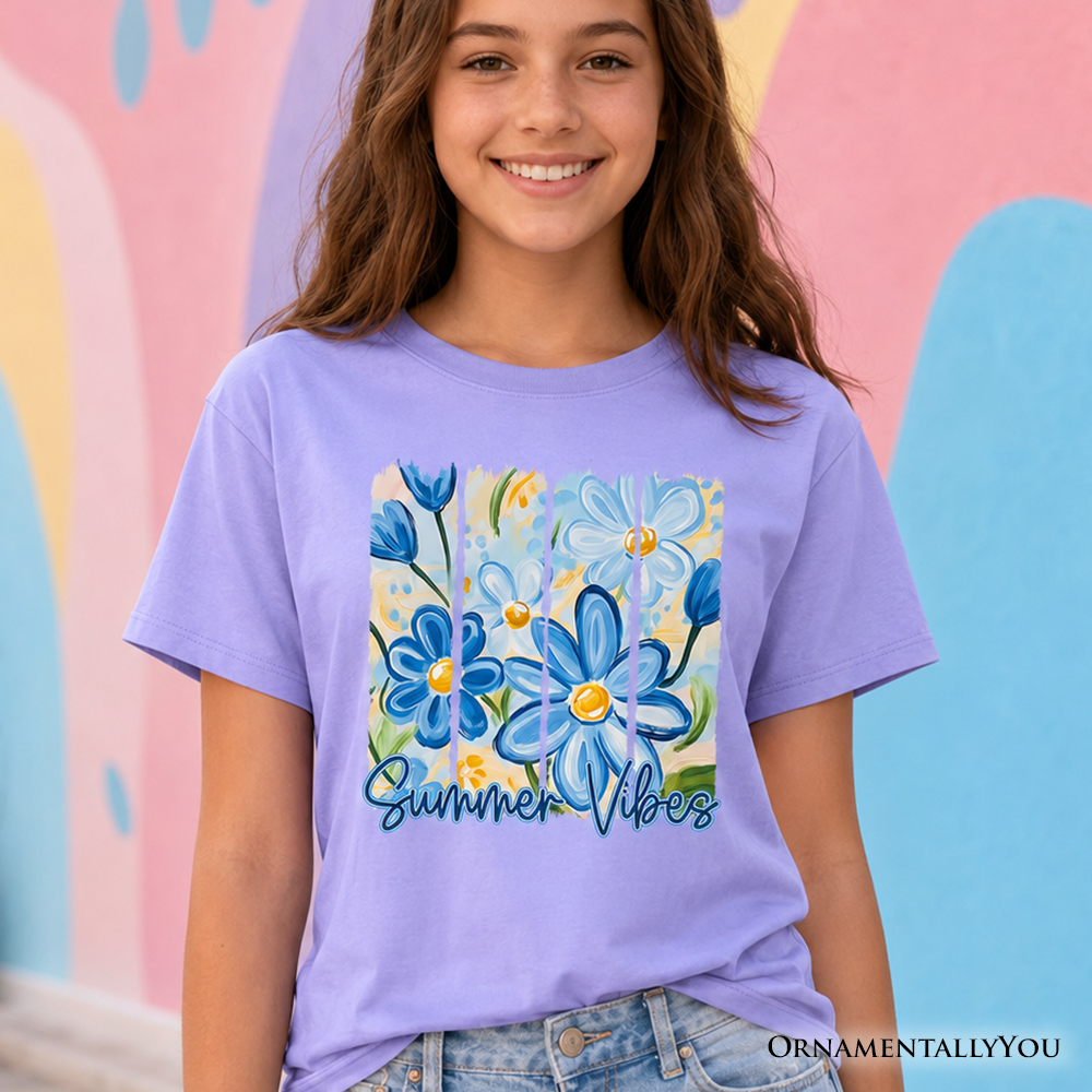Kids Summer Vibes Brushstroke Flowers T-Shirt, Youth Aesthetic Tee