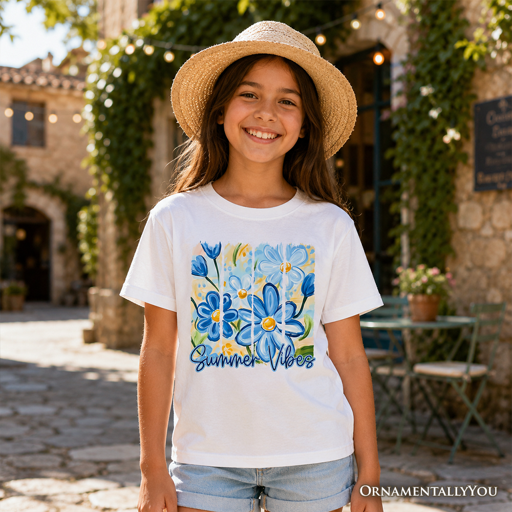 Kids Summer Vibes Brushstroke Flowers T-Shirt, Youth Aesthetic Tee