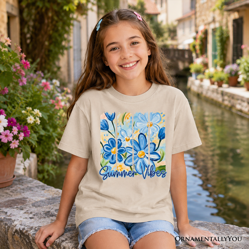 Kids Summer Vibes Brushstroke Flowers T-Shirt, Youth Aesthetic Tee