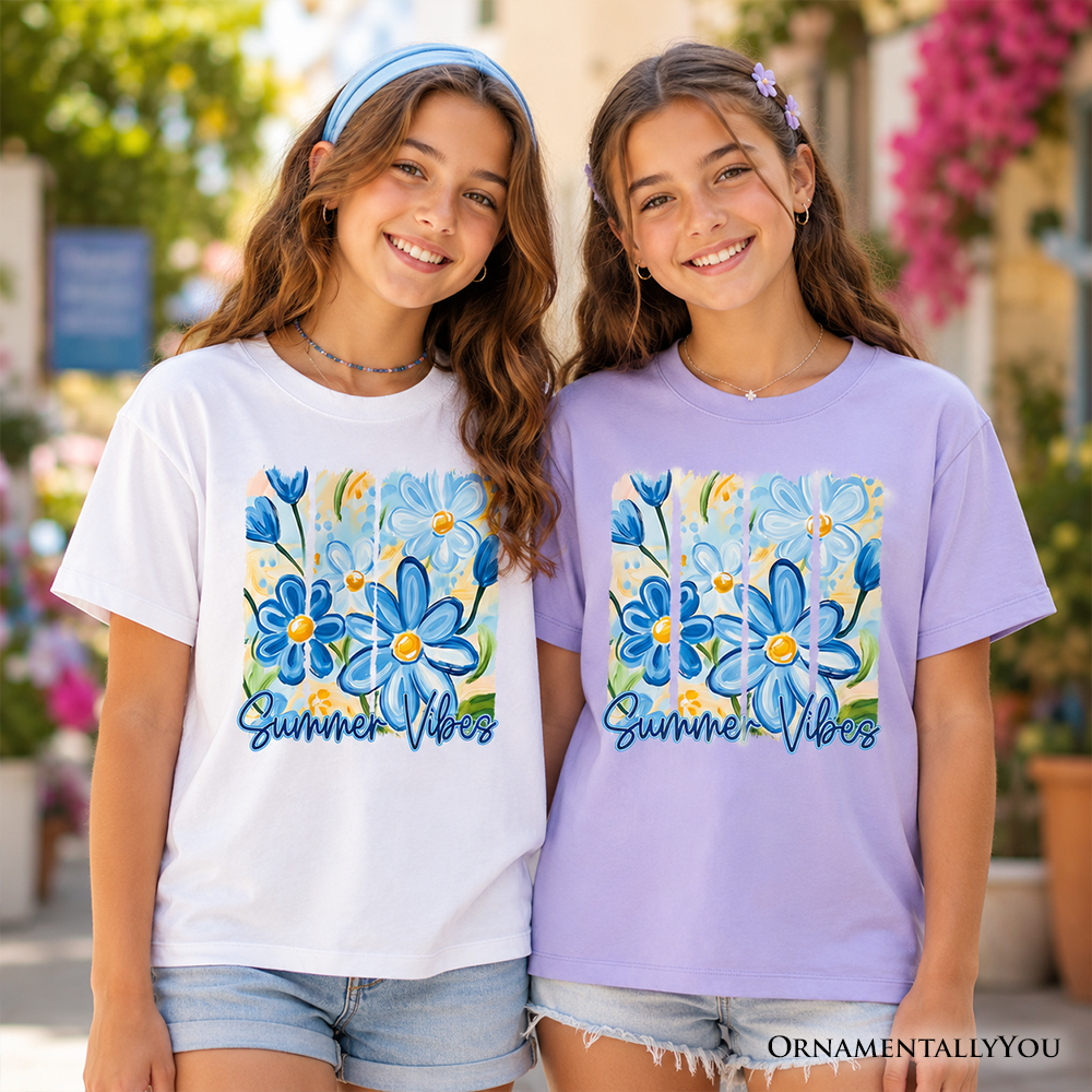 Kids Summer Vibes Brushstroke Flowers T-Shirt, Youth Aesthetic Tee