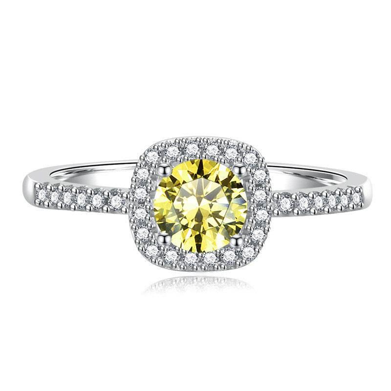 S925 Multicolor Moissanite Cushion Halo Adjustable Rings with Pavé-Set Band & Square Accents, 0.5ct-2ct D-Grade VVS Certificate, 12 Vibrant Colors, Sterling Silver Jewelry