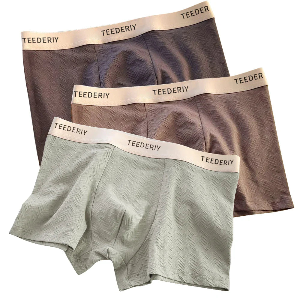 3Pcs Men's Cotton Underwear Mid Rise Soft Breathable Boxer Shorts Briefs High Elastic Comfortable Boyshort Large Size Underwear