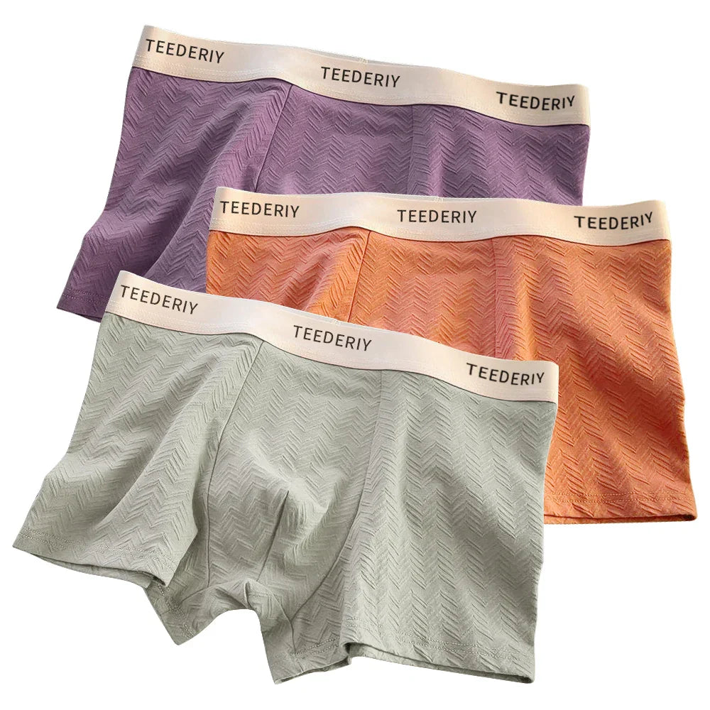 3Pcs Men's Cotton Underwear Mid Rise Soft Breathable Boxer Shorts Briefs High Elastic Comfortable Boyshort Large Size Underwear