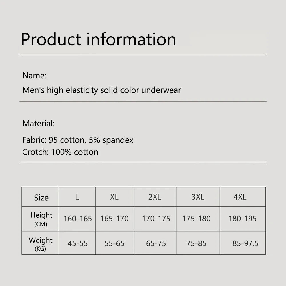 3Pcs Men's Cotton Underwear Mid Rise Soft Breathable Boxer Shorts Briefs High Elastic Comfortable Boyshort Large Size Underwear