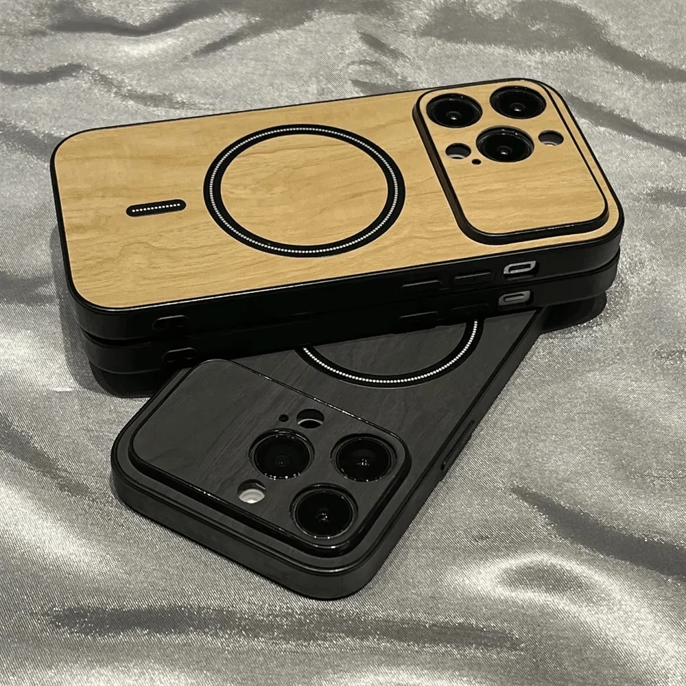 Luxury Wood Grain Magsafe Shockproof iPhone Case