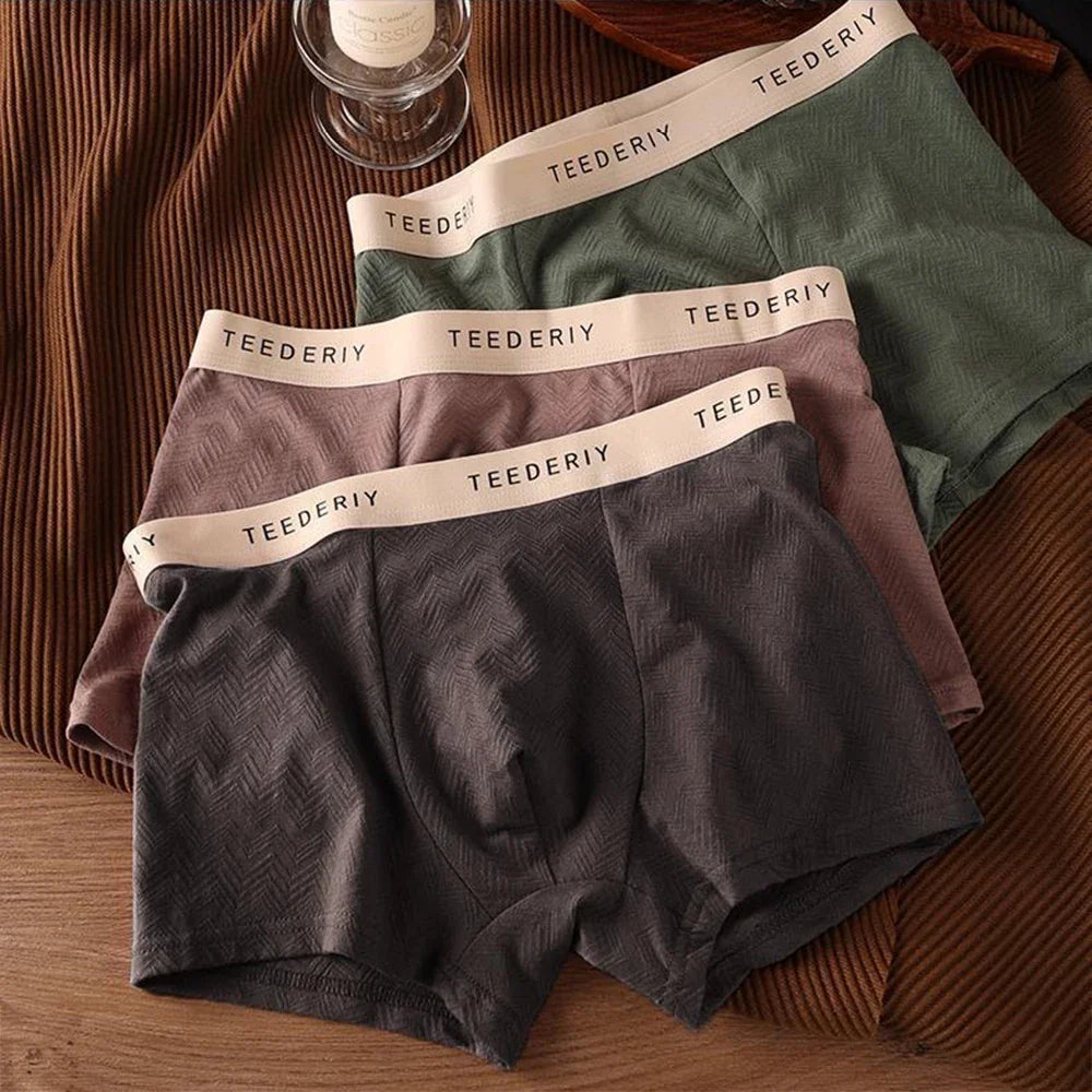 3Pcs Men's Cotton Underwear Mid Rise Soft Breathable Boxer Shorts Briefs High Elastic Comfortable Boyshort Large Size Underwear