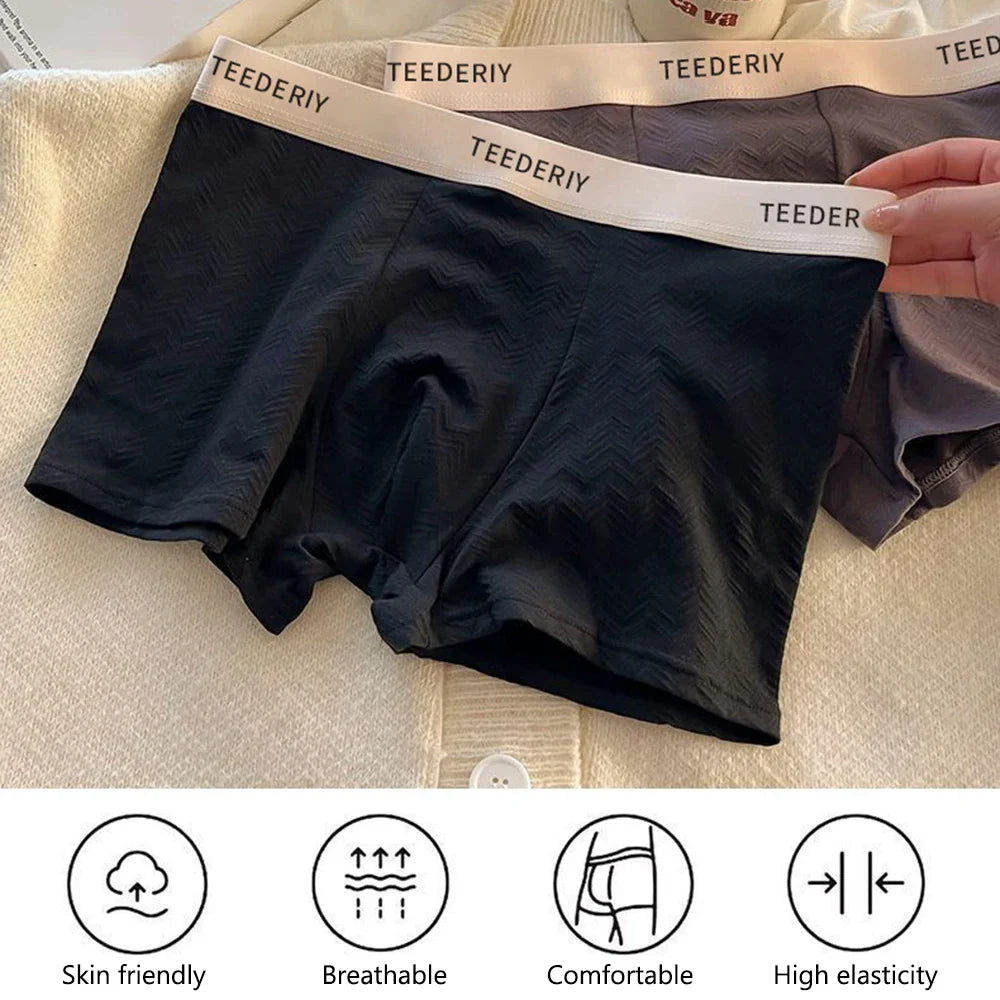 3Pcs Men's Cotton Underwear Mid Rise Soft Breathable Boxer Shorts Briefs High Elastic Comfortable Boyshort Large Size Underwear