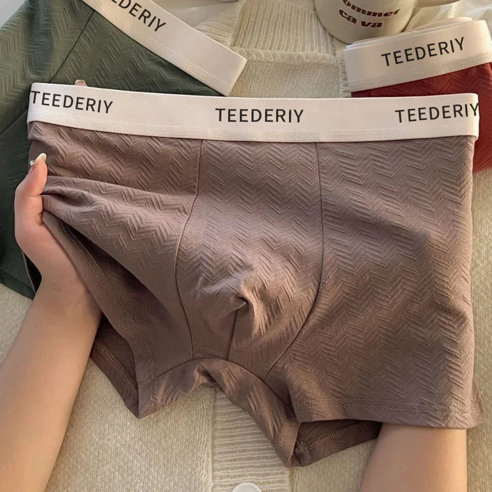 3Pcs Men's Cotton Underwear Mid Rise Soft Breathable Boxer Shorts Briefs High Elastic Comfortable Boyshort Large Size Underwear