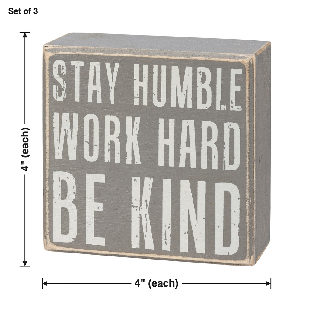 Stay Humble Gray Box Sign Set | Giftable Home Decor | 4" x 4" | Gift for Her