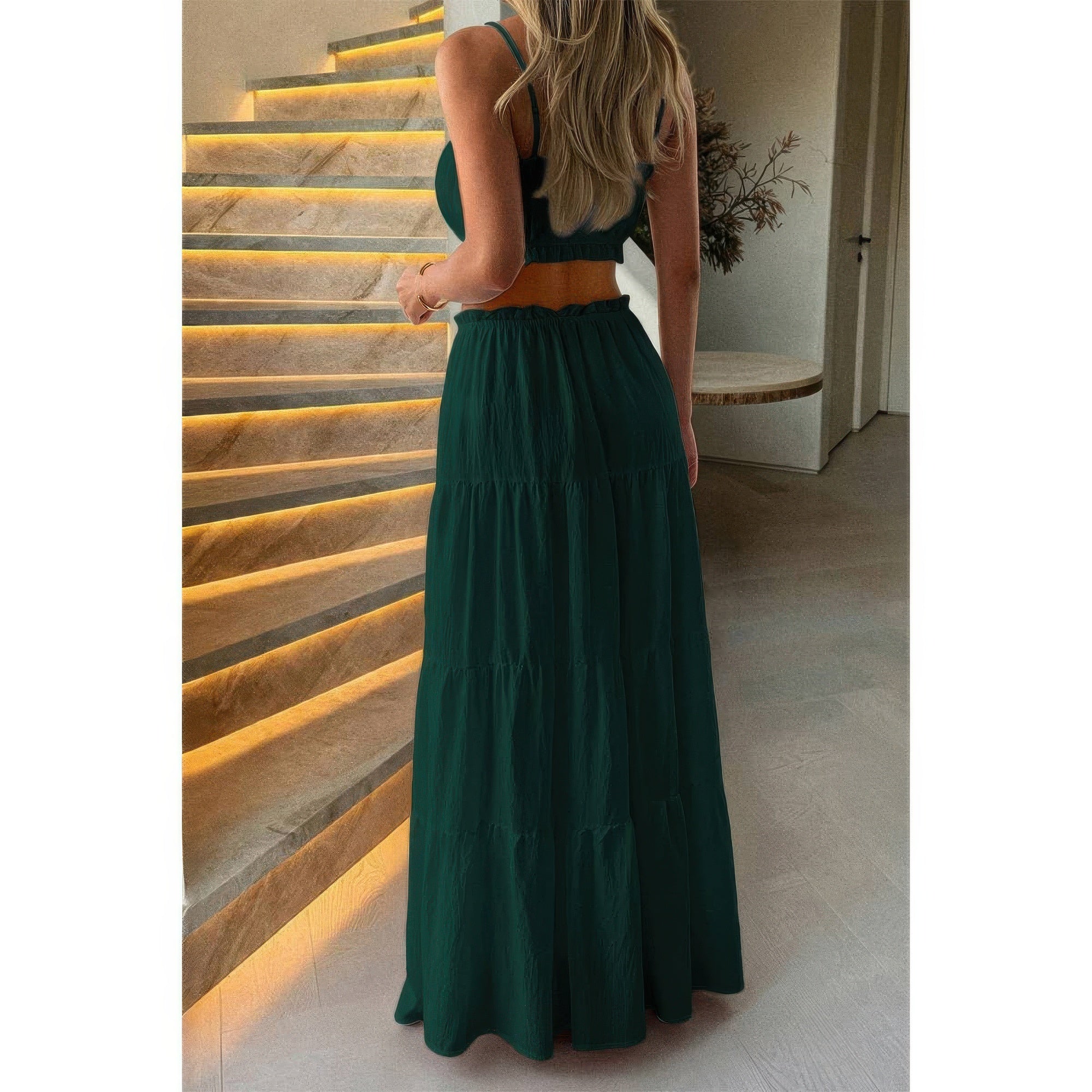 Two Pieces Sleeveless Tank Top And Maxi Skirt Set