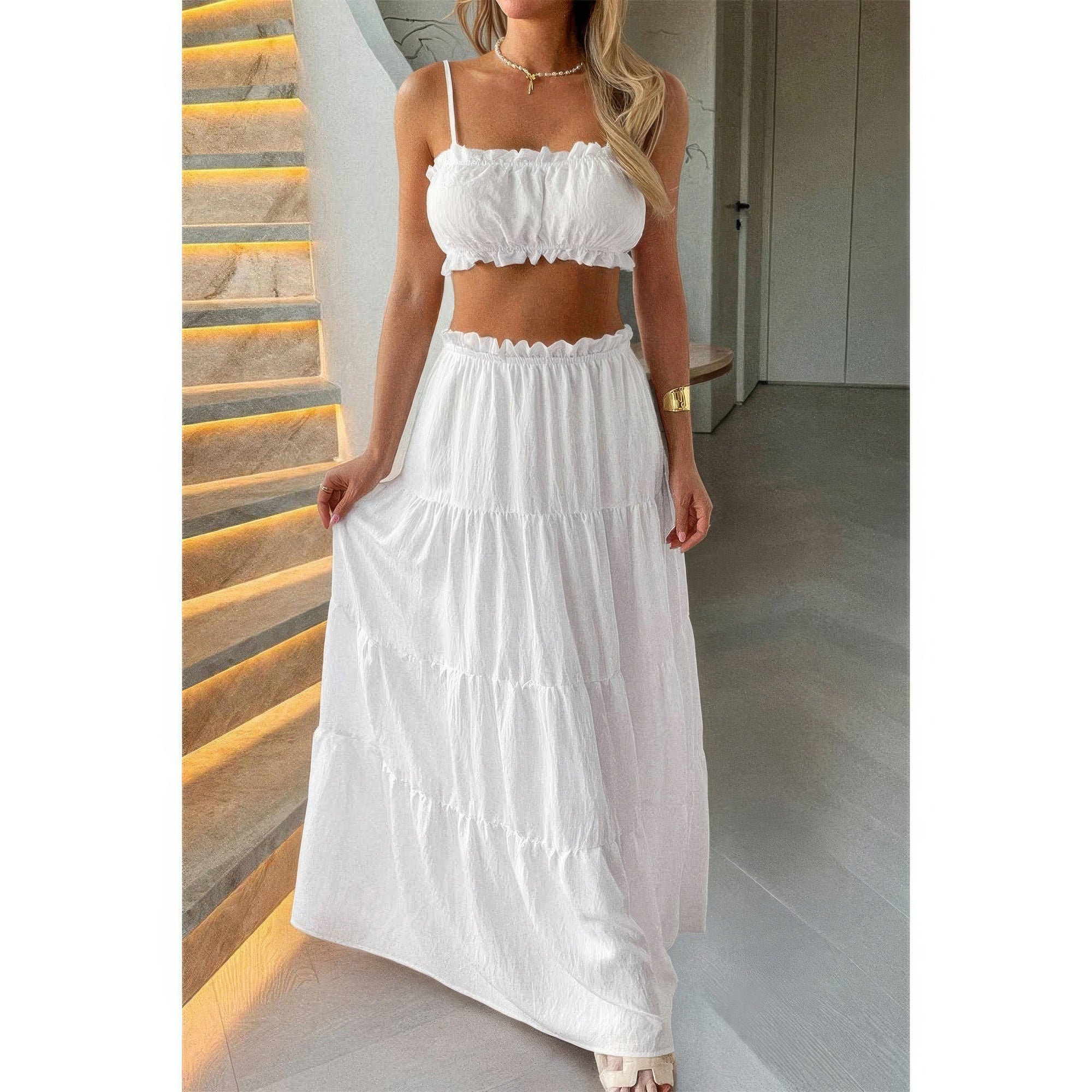 Two Pieces Sleeveless Tank Top And Maxi Skirt Set