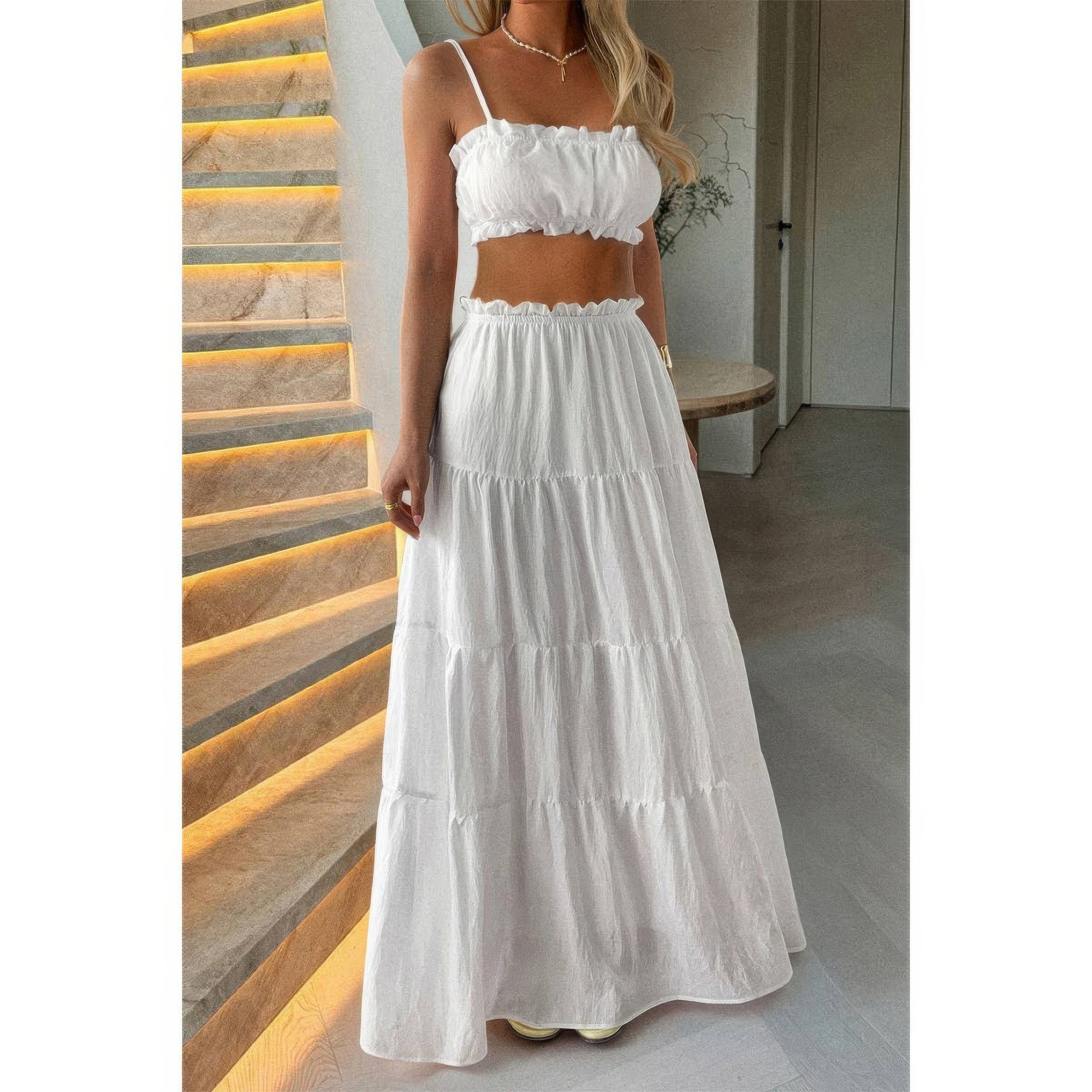 Two Pieces Sleeveless Tank Top And Maxi Skirt Set