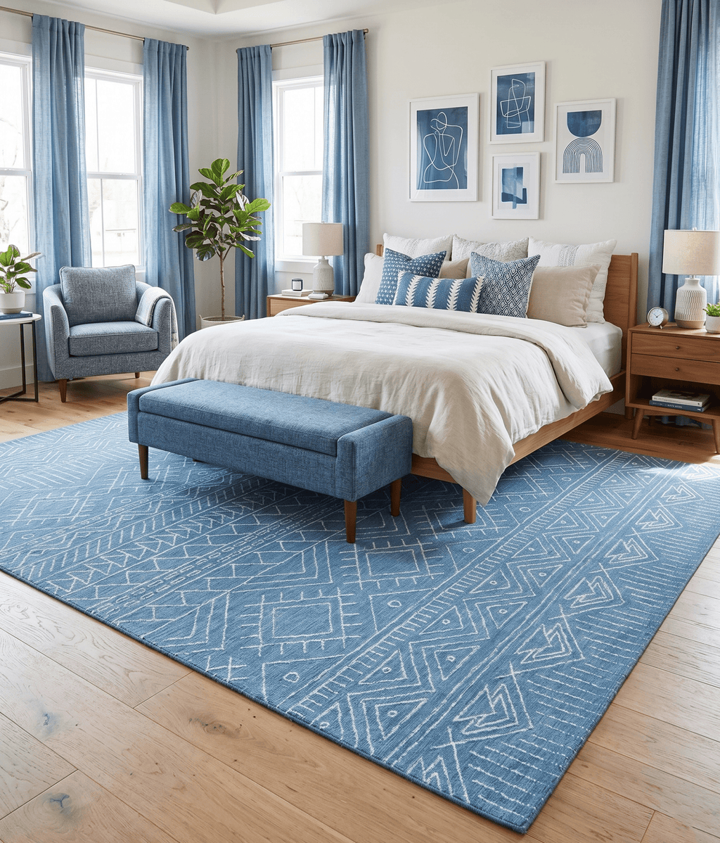 Blue Modern Contemporary Hand Tufted Wool Area Rug