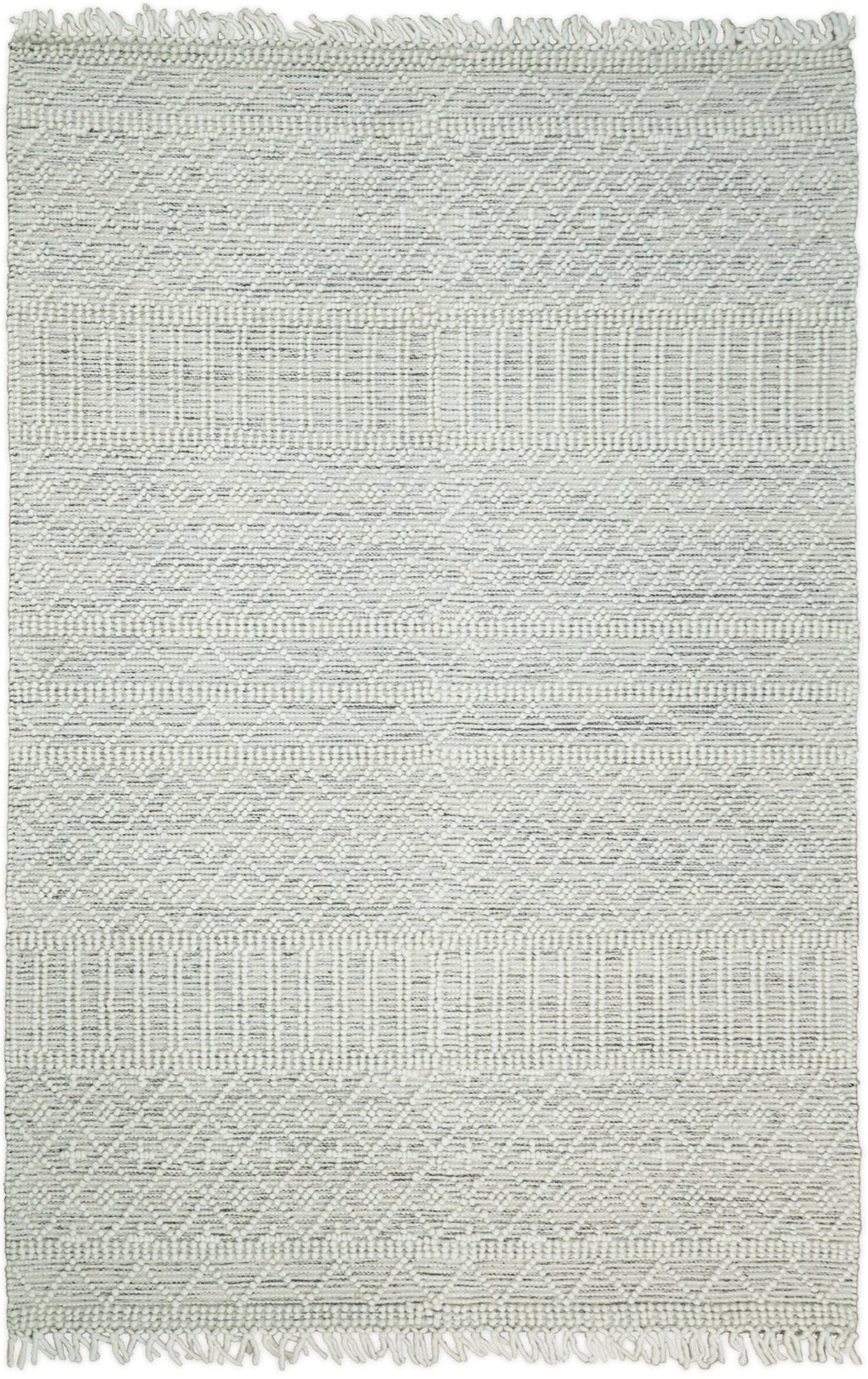 Modern Geometrical White Dhurrie Wool Area Rug