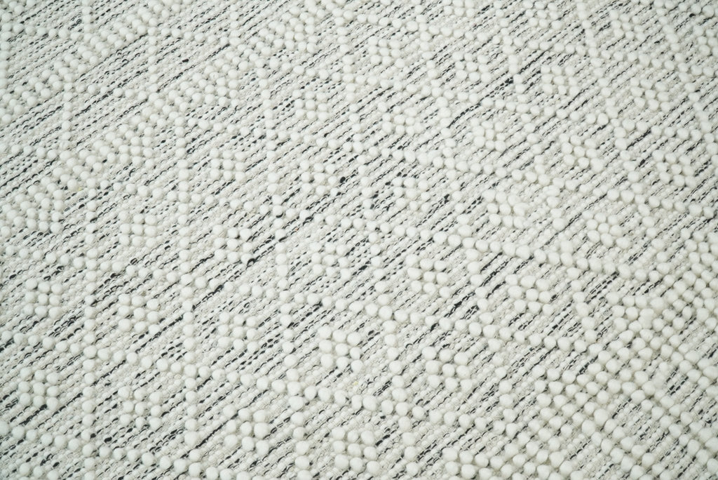 Modern Geometrical White Dhurrie Wool Area Rug
