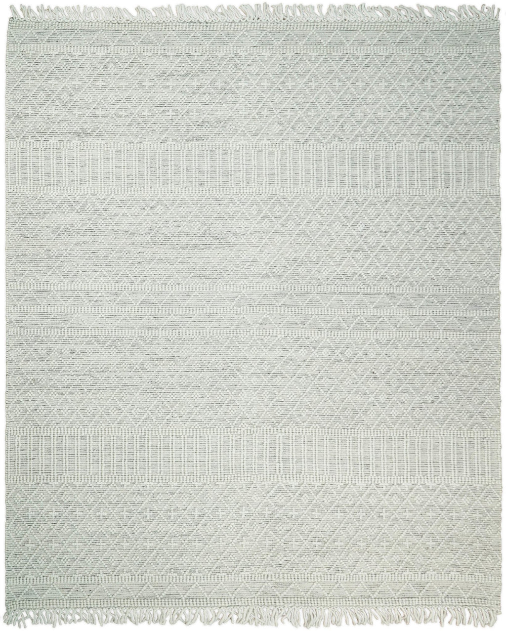 Modern Geometrical White Dhurrie Wool Area Rug
