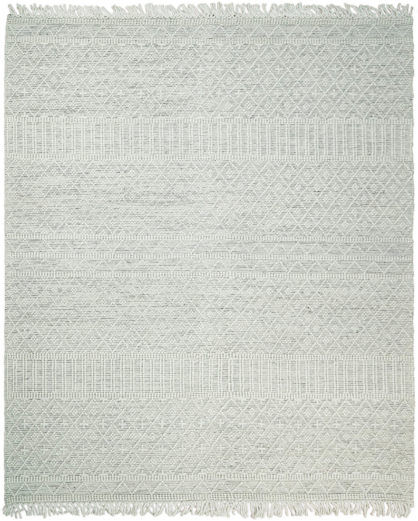 Modern Geometrical White Dhurrie Wool Area Rug