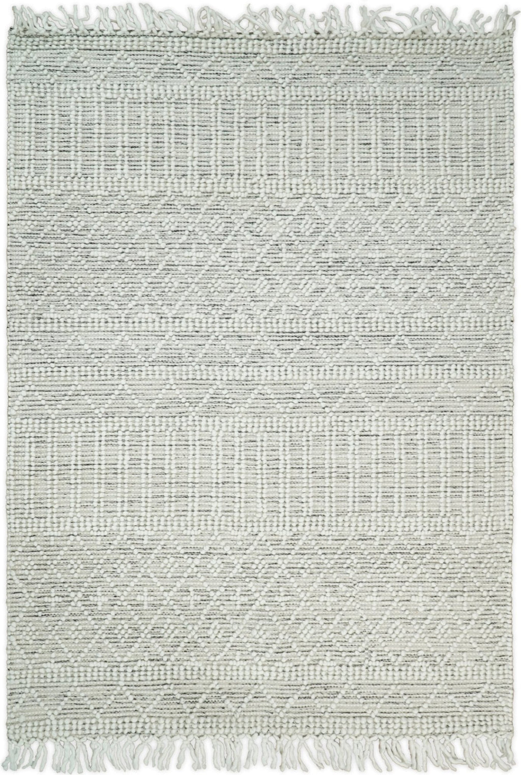 Modern Geometrical White Dhurrie Wool Area Rug