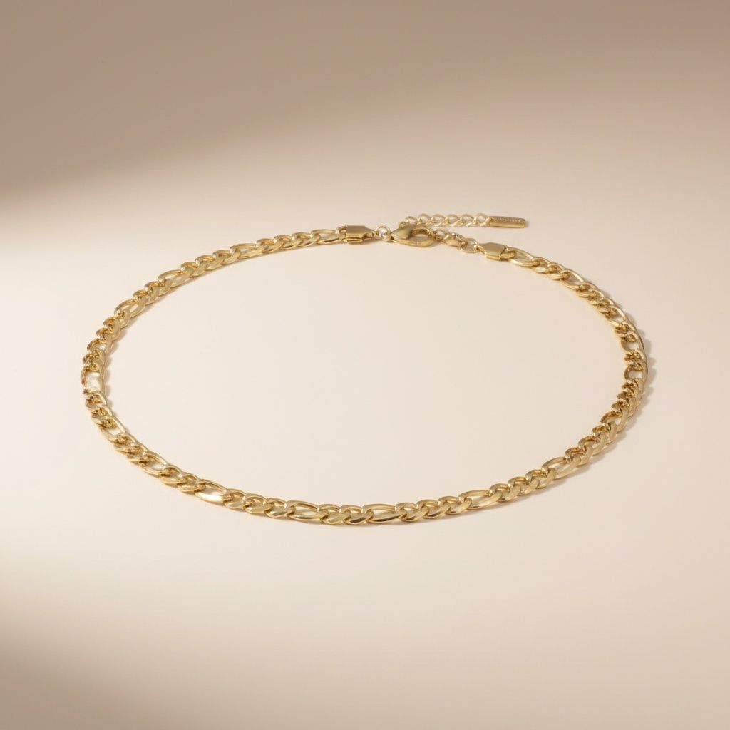 Men’s Figaro Chain Necklace 20in 7mm 18K Gold Stainless Steel Stylish Jewelry