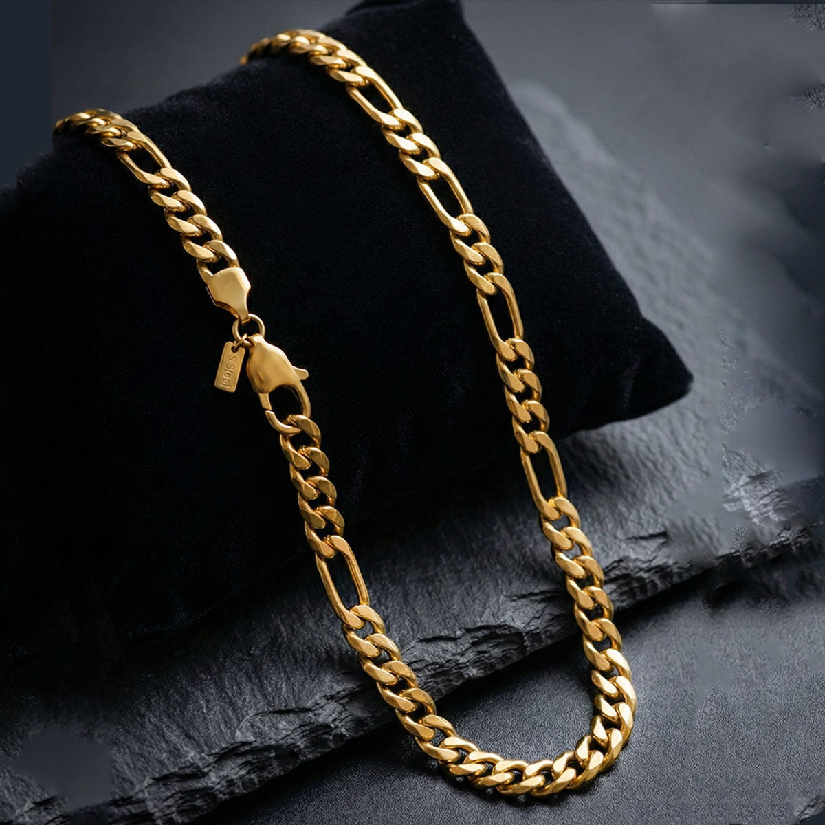 Men’s Figaro Chain Necklace 20in 7mm 18K Gold Stainless Steel Stylish Jewelry
