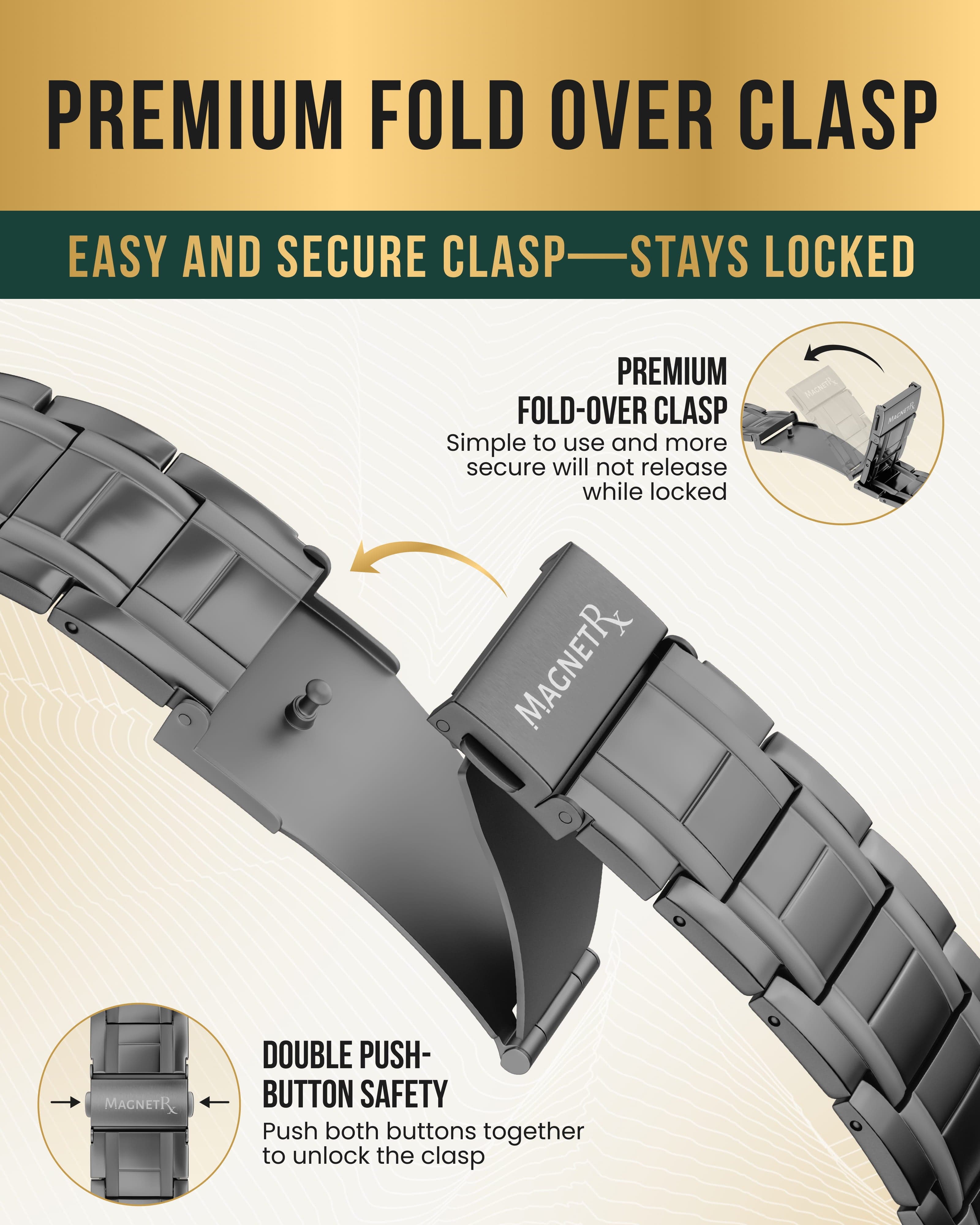 3x Strength Titanium Magnetic Bracelet for Men (Gunmetal)