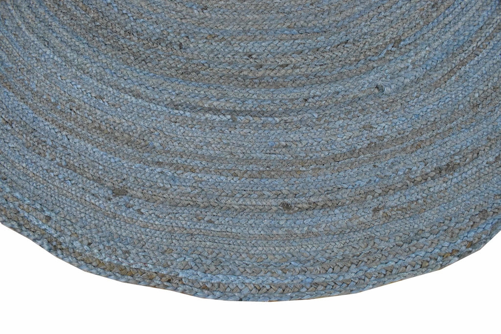 100% All Natural Fiber Hand Braided Boho Blue Round Jute Rug | JR1