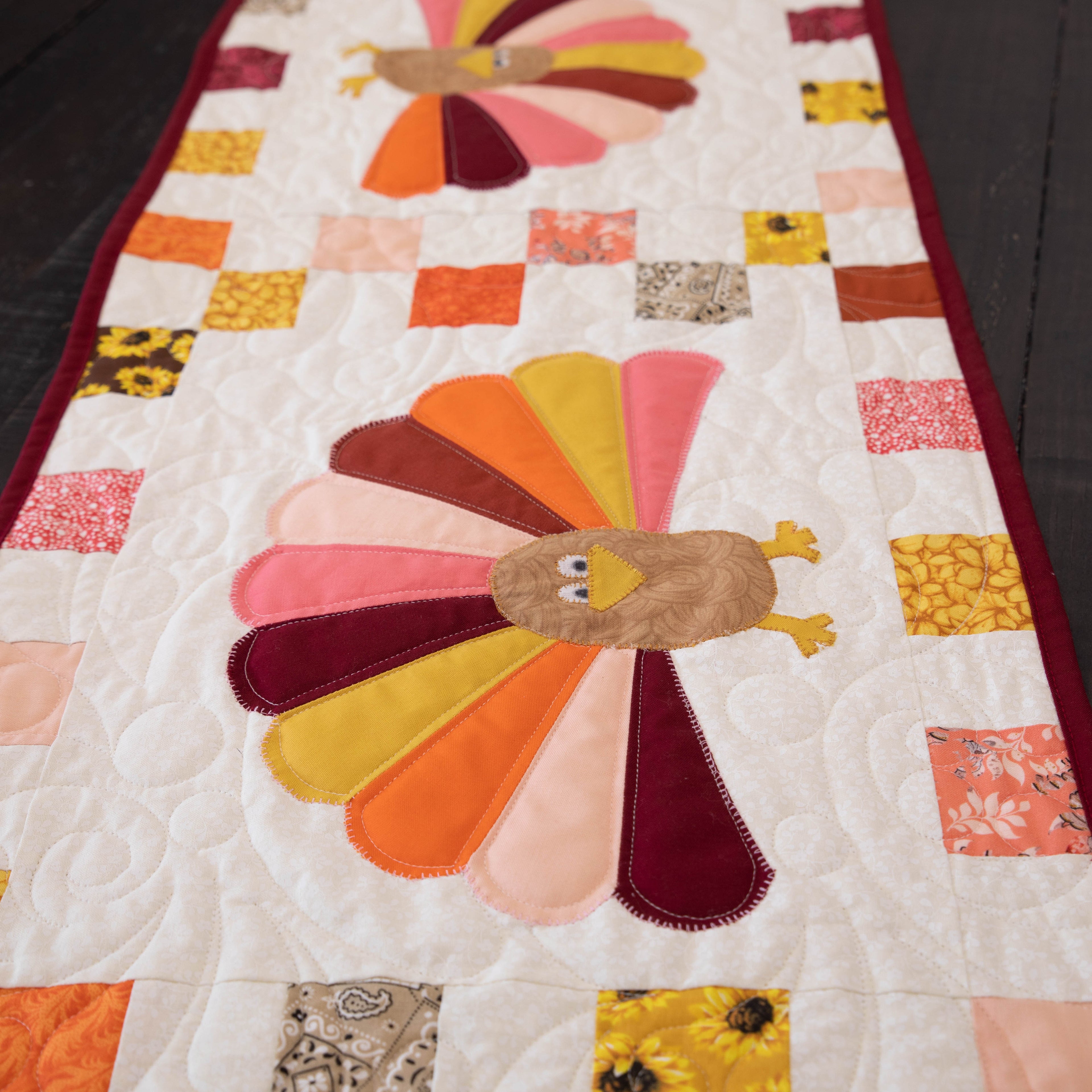 Turkey Thanksgiving Quilted Table Runner Precut Quilt Kit W/ Backing