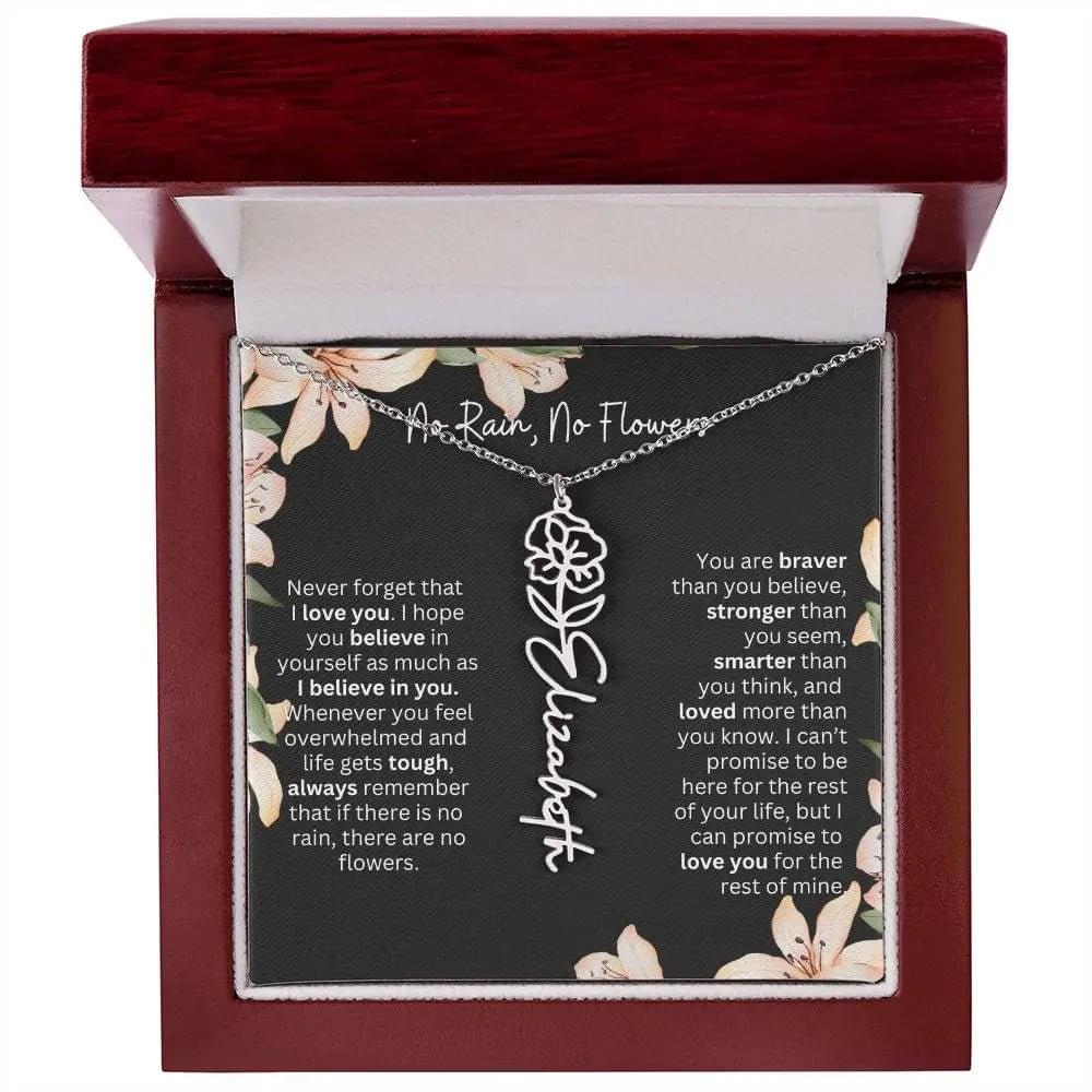To My Beautiful Daughter Necklace I Birth Flower Necklace With Name I No Rain - No Flowers