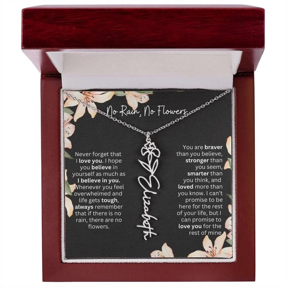 To My Beautiful Daughter Necklace I Birth Flower Necklace With Name I No Rain - No Flowers