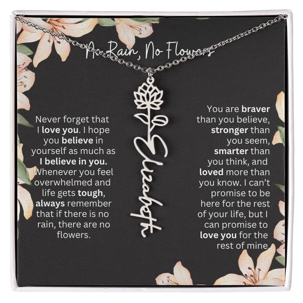To My Beautiful Daughter Necklace I Birth Flower Necklace With Name I No Rain - No Flowers