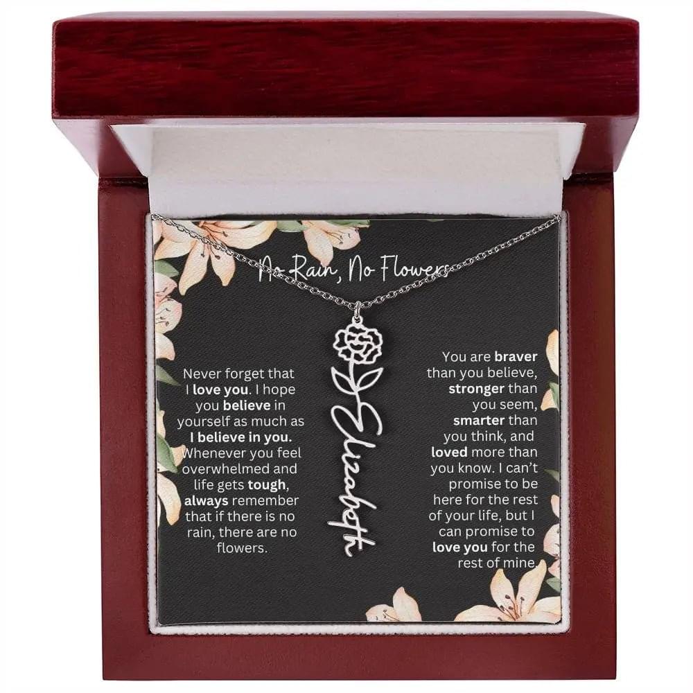 To My Beautiful Daughter Necklace I Birth Flower Necklace With Name I No Rain - No Flowers