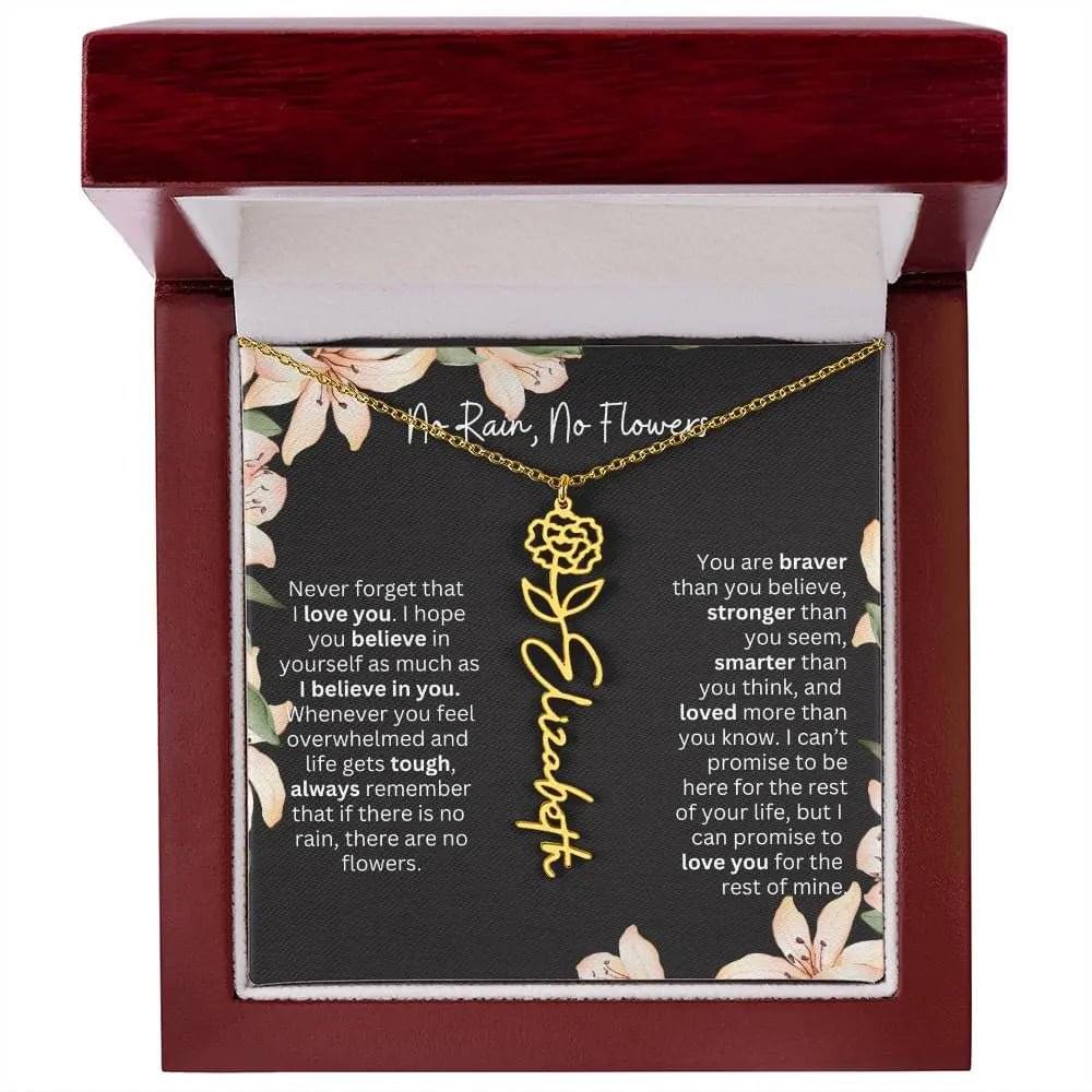 To My Beautiful Daughter Necklace I Birth Flower Necklace With Name I No Rain - No Flowers