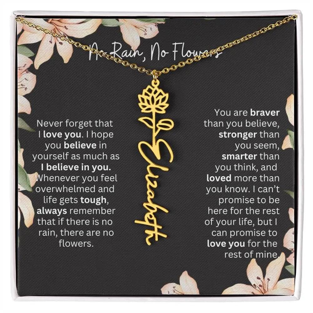 To My Beautiful Daughter Necklace I Birth Flower Necklace With Name I No Rain - No Flowers