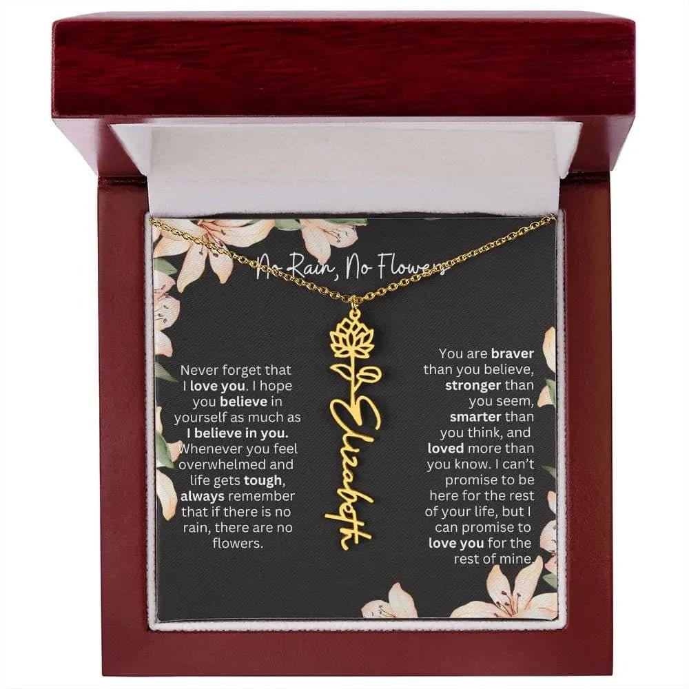 To My Beautiful Daughter Necklace I Birth Flower Necklace With Name I No Rain - No Flowers