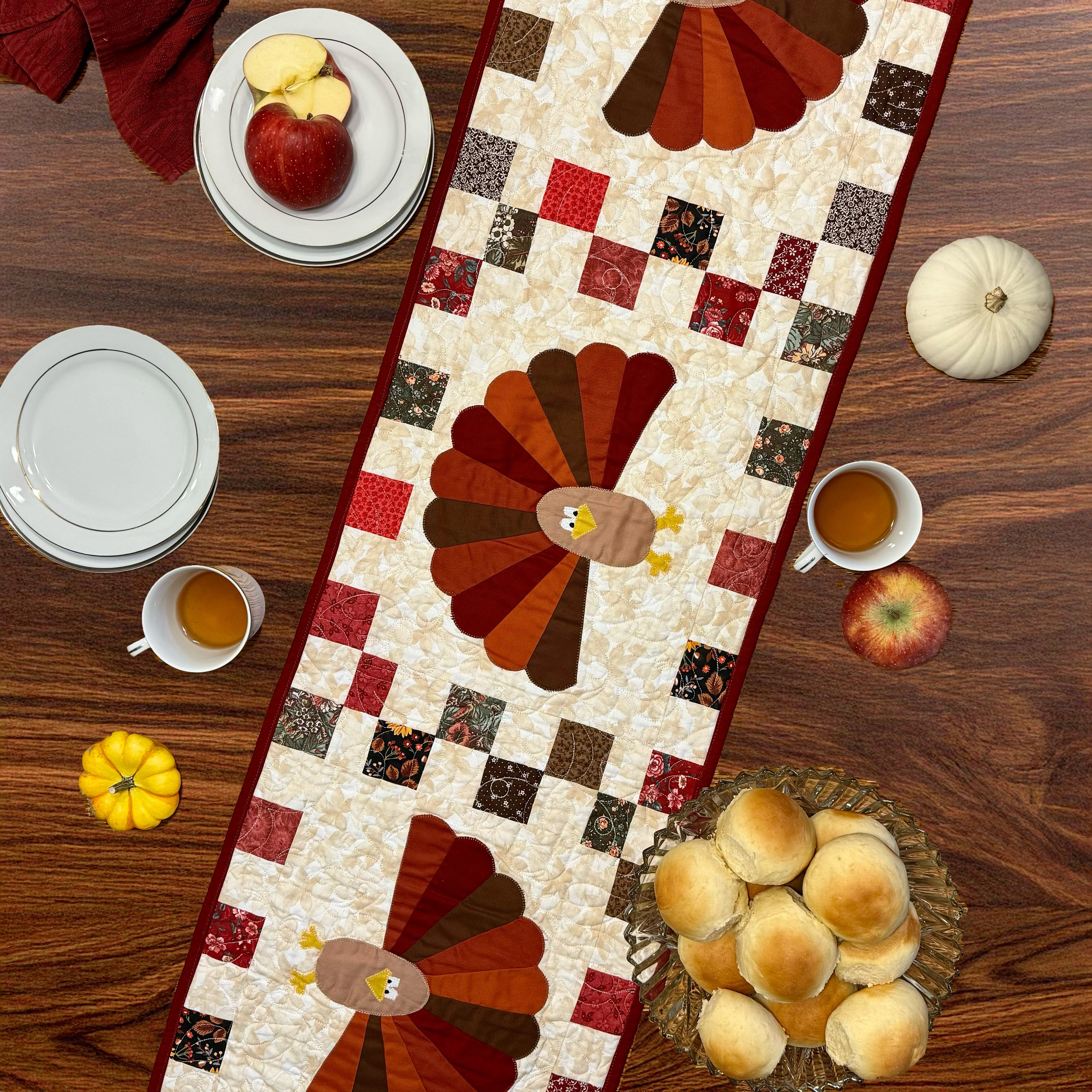 Turkey Thanksgiving Quilted Table Runner Precut Quilt Kit W/ Backing